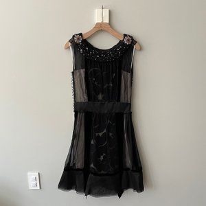 Louis Vuitton Black Silk/Velvet Detail Knee-Length Dress w/ Bodice - FR 36